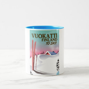 Taza Bicolor Cartel de esquí de Vuokatti Finlandia