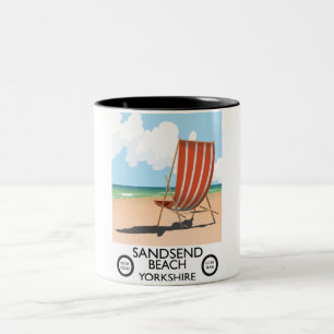 Taza Bicolor Cartel de la playa de Sandsend yorkshire
