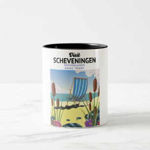 Taza Bicolor cartel de la playa de Scheveningen Países Bajos