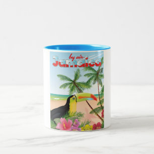 Taza Bicolor Cartel de playa de tucán de Jamaica