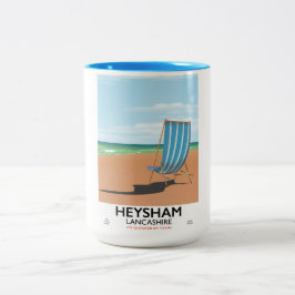 Taza Bicolor Cartel de tren vintage de Heysham Lancashire