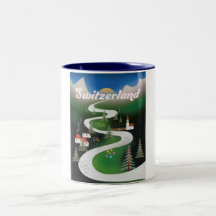 Taza Bicolor Cartel de vacaciones al estilo vintage de Suiza