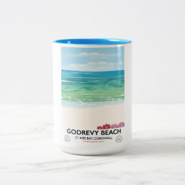 Taza Bicolor Cartel de viaje a Godrevy Beach St Ives Bay, Cornw