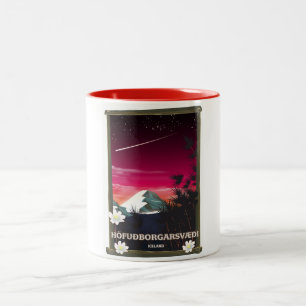 Taza Bicolor Cartel de viaje a Höfuðborgarsvæði Islandia Island