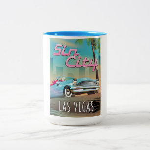 Taza Bicolor Cartel de viaje a la ciudad del pecado Las Vegas