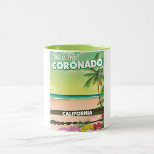 Taza Bicolor Cartel de viaje a la playa Coronado California