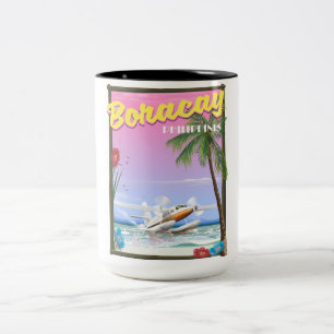 Taza Bicolor Cartel de viaje a la playa de Boracay Filipinas