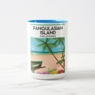 Taza Bicolor Cartel de viaje a la playa de la isla de Pangulasi
