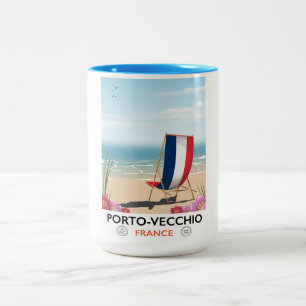 Taza Bicolor Cartel de viaje a la playa de Porto-Vecchio, Franc