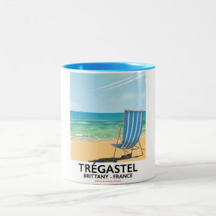 Taza Bicolor Cartel de viaje a la playa de Trégastel, Bretaña F