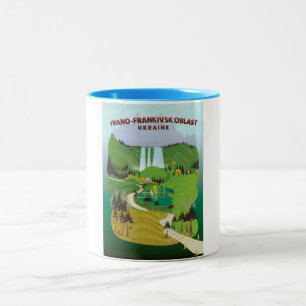 Taza Bicolor Cartel de viaje a la región de Ivano-Frankivsk Ucr