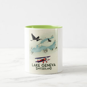 Taza Bicolor cartel de viaje a lago de ginebra suiza