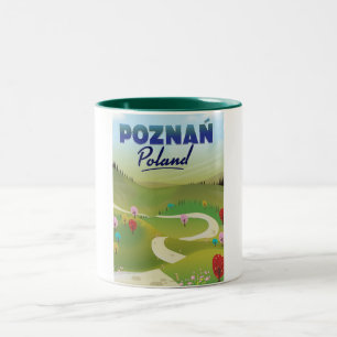 Taza Bicolor Cartel de viaje a Poznań Polonia.