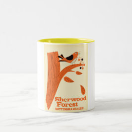 Taza Bicolor Cartel de viaje a Sherwood Forest, Nottinghamshire