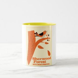 Taza Bicolor Cartel de viaje a Sherwood Forest, Nottinghamshire