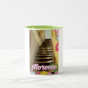 Taza Bicolor Cartel de viaje al casco antiguo de Marruecos