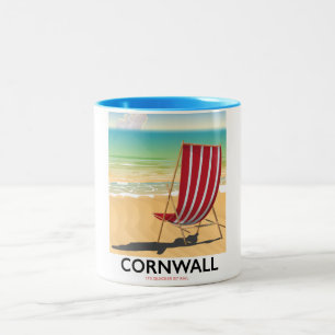 Taza Bicolor Cartel de viaje clásico de la playa de Cornwall