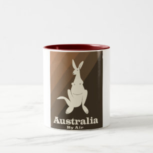 Taza Bicolor Cartel de viaje de Australia By Air canguro.