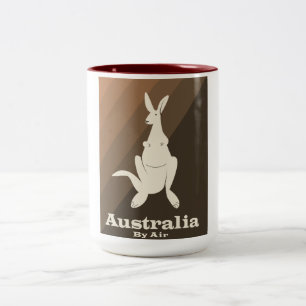Taza Bicolor Cartel de viaje de canguro Australia By Air.