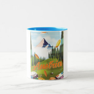Taza Bicolor cartel de viaje de dibujos animados austriaco