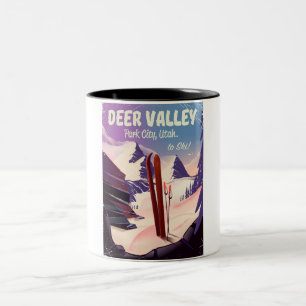 Taza Bicolor Cartel de viaje de esquí de Deer Valley, Park City