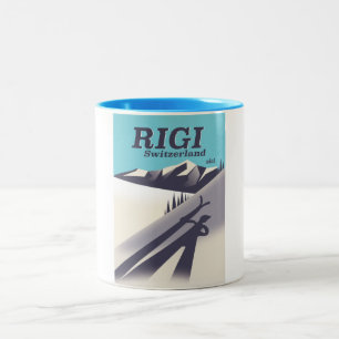 Taza Bicolor Cartel de viaje de esquí de Rigi Suiza