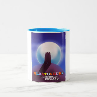 Taza Bicolor Cartel de viaje de Glastonbury Tor Somerset