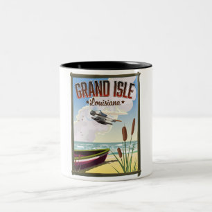 Taza Bicolor Cartel de viaje de Grand Isle, Louisiana