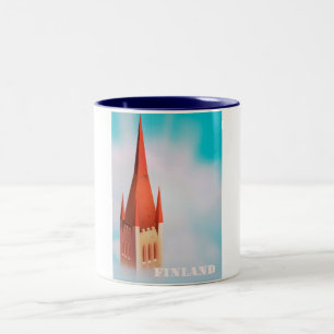 Taza Bicolor cartel de viaje de iglesia de Finlandia