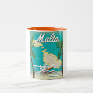 Taza Bicolor Cartel de viaje de la playa y mapa de Malta