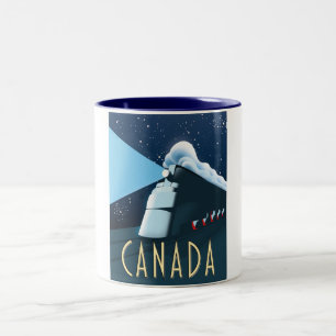 Taza Bicolor Cartel de viaje de locomotora de Canadá