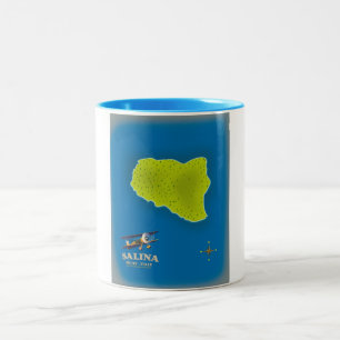 Taza Bicolor Cartel de viaje de mapa de Salina, Sicilia mapa