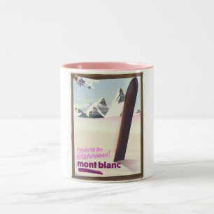 Taza Bicolor cartel de viaje de mont blanc Snowboarding.