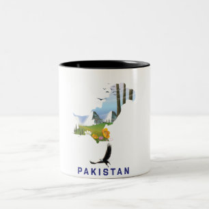 Taza Bicolor cartel de viaje de Pakistán mapa