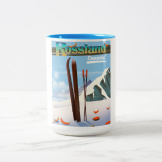 Taza Bicolor Cartel de viaje de Rossland Canadá.