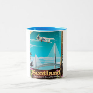 Taza Bicolor cartel de viaje de Scotland Queensferry Crossing