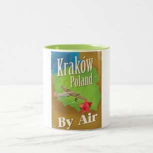 Taza Bicolor Cartel de viaje de vuelo vintage de Cracovia Polon