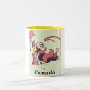 Taza Bicolor Cartel de viaje del castor vintage de Canadá