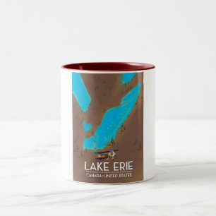 Taza Bicolor Cartel de viaje del lago Erie, lago de EE. UU.