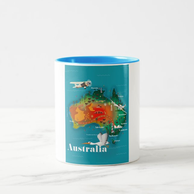 Taza Bicolor Cartel de viaje del mapa de Australia (Centro)