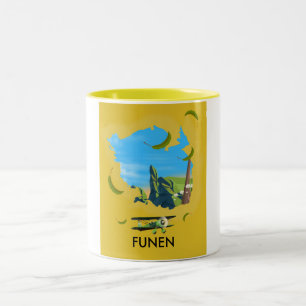 Taza Bicolor Cartel de viaje del mapa de Funen, Dinamarca