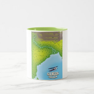 Taza Bicolor Cartel de viaje del mapa de la India del Ganges
