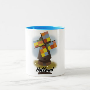 Taza Bicolor Cartel de viaje del molino de viento de Holanda