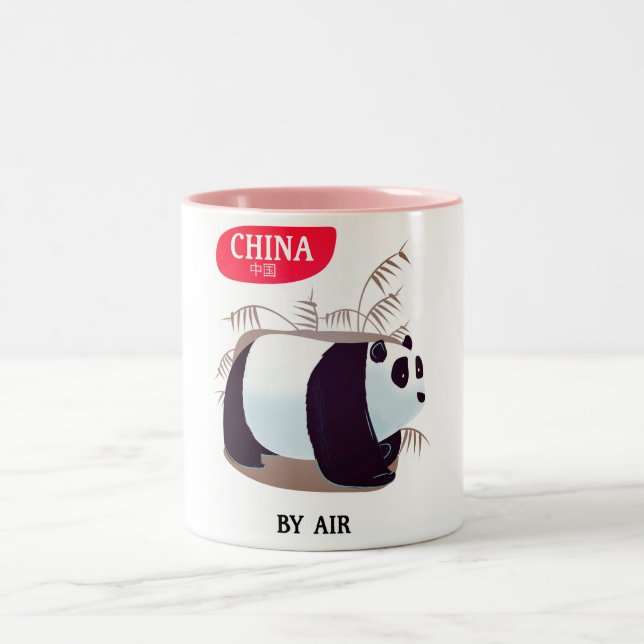 Taza Bicolor Cartel de viaje del panda de China (Centro)