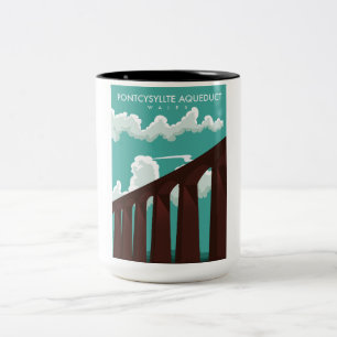 Taza Bicolor Cartel de viaje del Viaducto de Leaderfoot Escocia