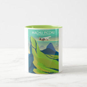 Taza Bicolor cartel de viaje en avión a machu picchu