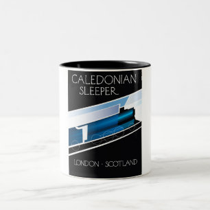 Taza Bicolor Cartel de viaje en Escocia del Caledonio Sleeper L
