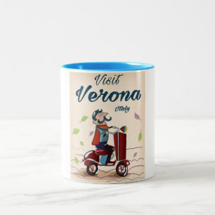 Taza Bicolor Cartel de viaje en scooter italiano de Verona