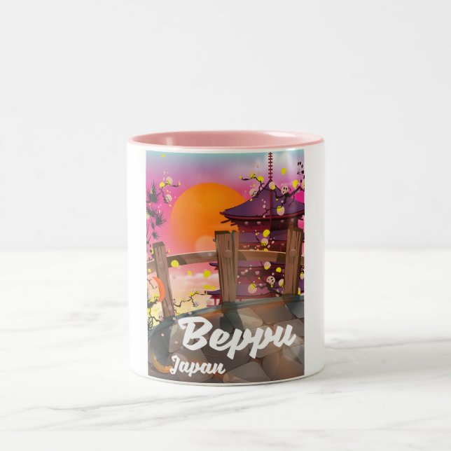 Taza Bicolor Cartel de viaje japonés de Beppu (Centro)