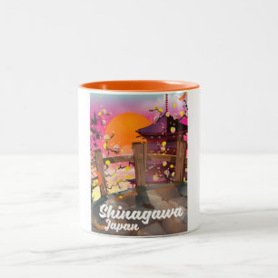 Taza Bicolor Cartel de viaje japonés de Shinagawa